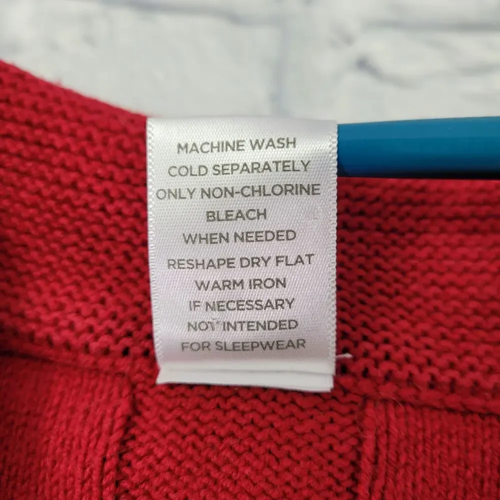 Gymboree Girl's Red Basketweave Button Front Sweater Holiday Pom Poms sz Small